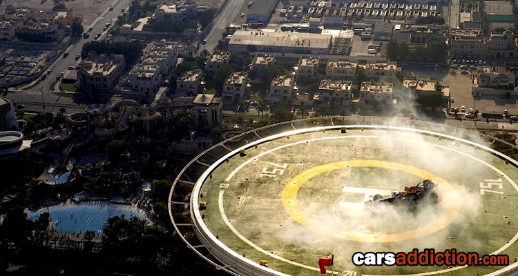 Red Bull F1 car does donuts 1000 feet in the air
